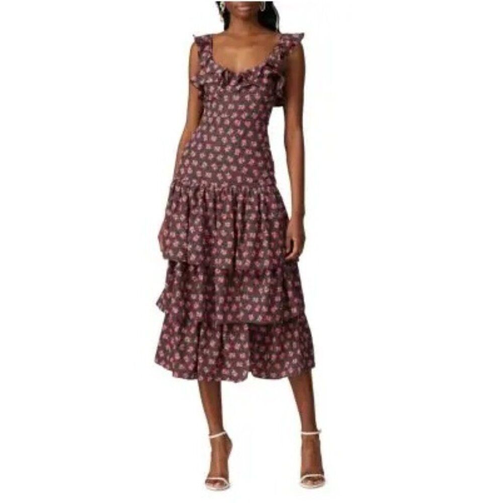 Likely Floral Ruffle Tiered Midi Dress Red Multi 8